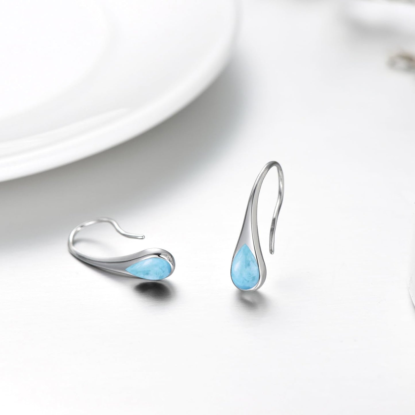 925 Sterling Silver Larimar Teardrop Earrings, Hypoallergenic Pear-Shaped Dangle Drop Earrings for Women