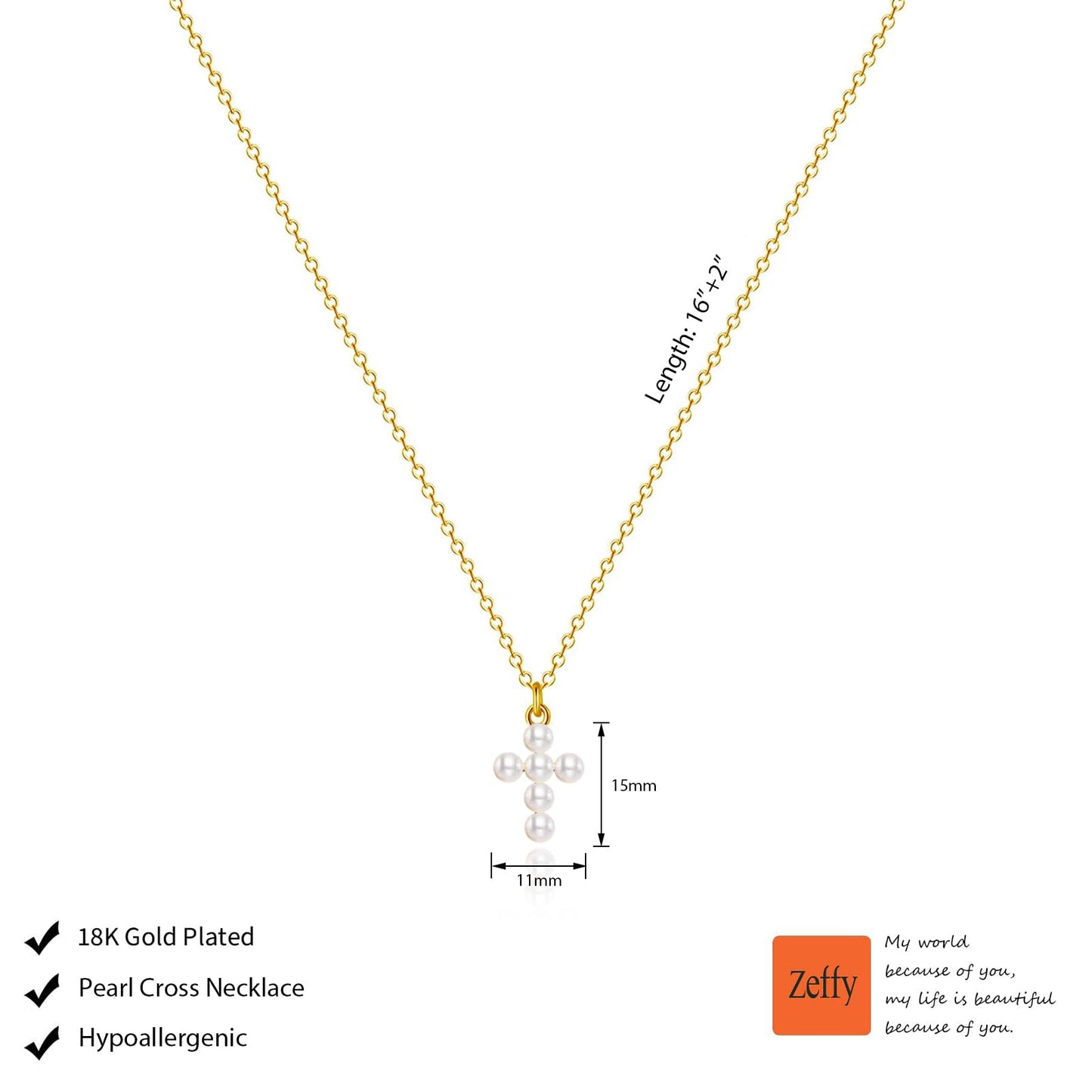 Zeffy Cross Necklace for Women,18k Gold Plated Pearl Necklace Tiny Cross Necklace for Women Simple Layered Cross Necklaces