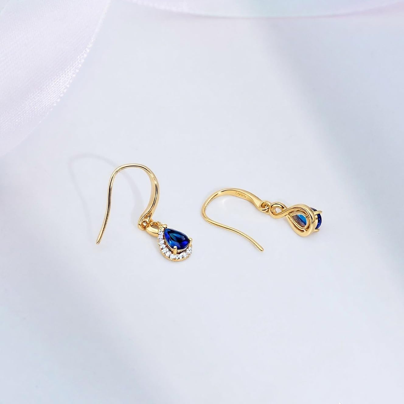 Infinity Birthstone Earrings 18K Gold Plated 925 Sterling Silver Teardrop Infinity Drop Dangle Earrings Sapphire Jewelry Birthday Gifts for Women Her Mother Wife