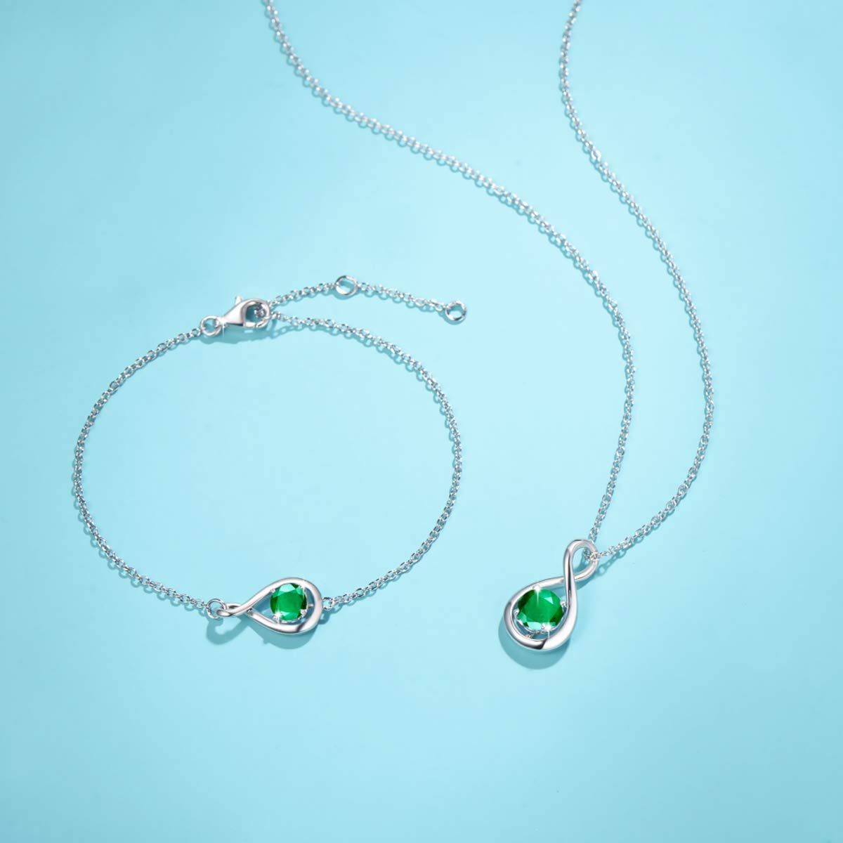 FANCIME Emerald Necklace 925 Sterling Silver Dainty Infinity Pendant May Birthstone Necklace for Women Green Gemstone Fine Jewelry Anniversary Birthday Mothers Day Gifts for Mom Her