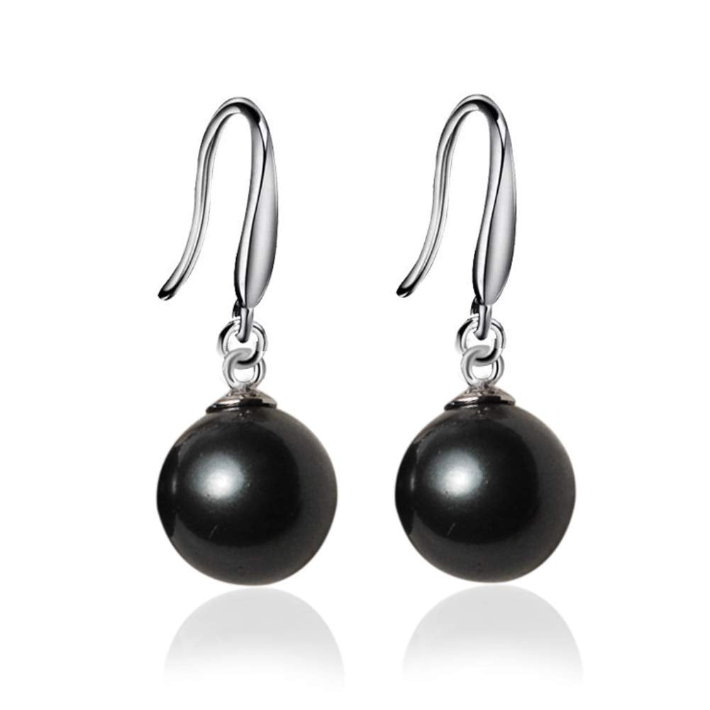 10mm Ocean Pearl Dangle Earrings Natural Shell Beads Drop Earrings Fashion Jewelry for Women-Black