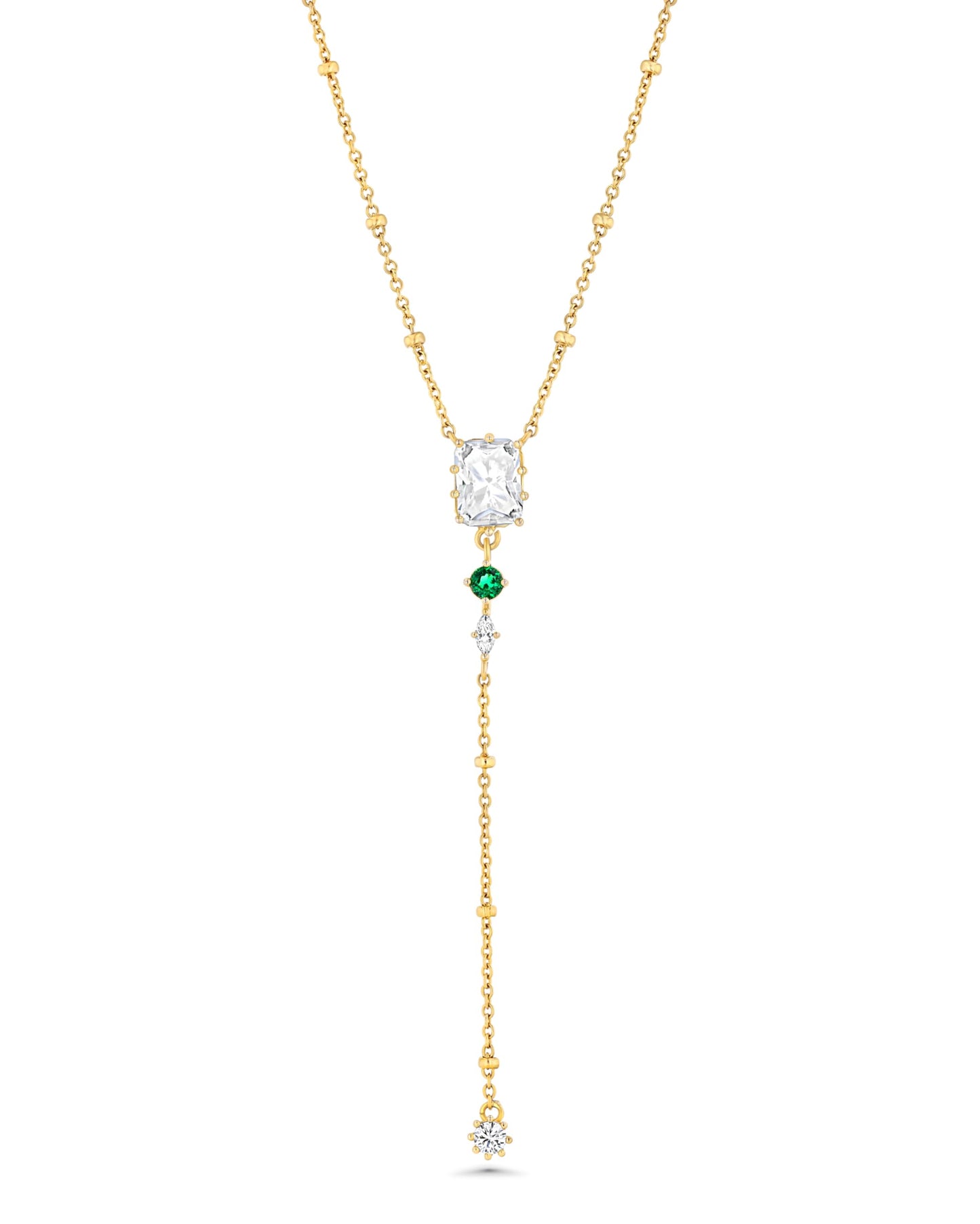 Long Drop 18K Gold Plated Stacked Layered Beaded Green Emerald CZ Pendant Necklace For Wome by SNGIA, Dainty Trendy Birthstone Gemstone Statement Jewelry Gifts, Bohemian Vintage Handmade Unique Exaggerated Cute Thin Skinny Dainty Chain, Summer Beach Fashi