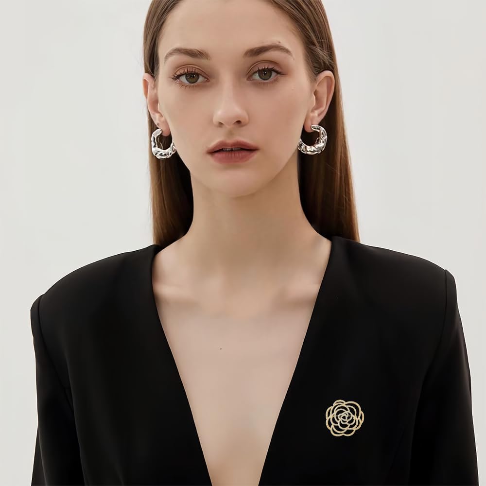 EMEGCY Gold Camellia Brooch for Women Girls Camellia Flower Brooches Pins Flower Brooch 18K Gold-plated Floral Lapel Pin Camellia Jewelry Gifts for Wife Mom