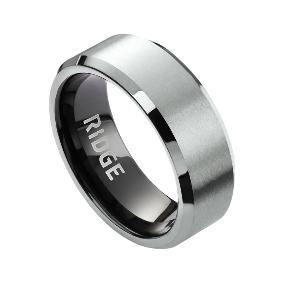 Ridge Beveled Ring Set 8mm - Platinum - 6.5