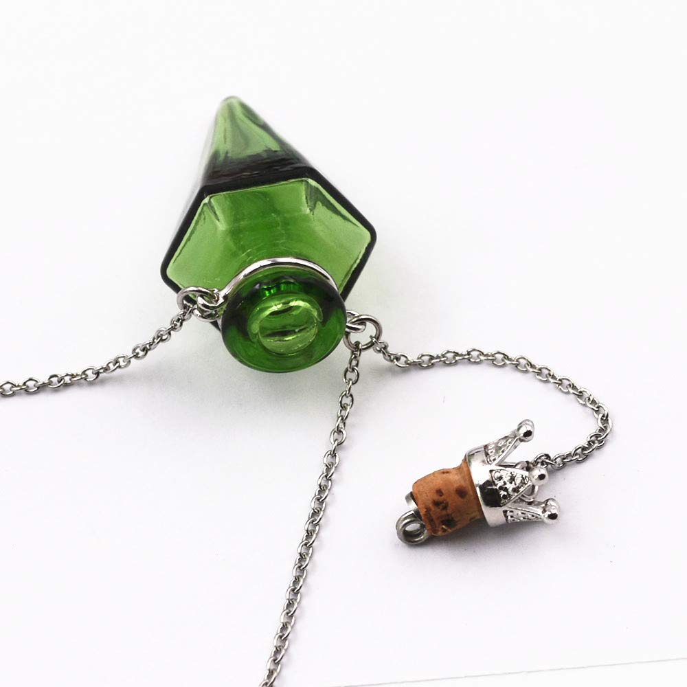 Colored glass Pendant Necklace Aromatherapy Perfume bottle necklace 50cm Stainless steel chain (dark blue)