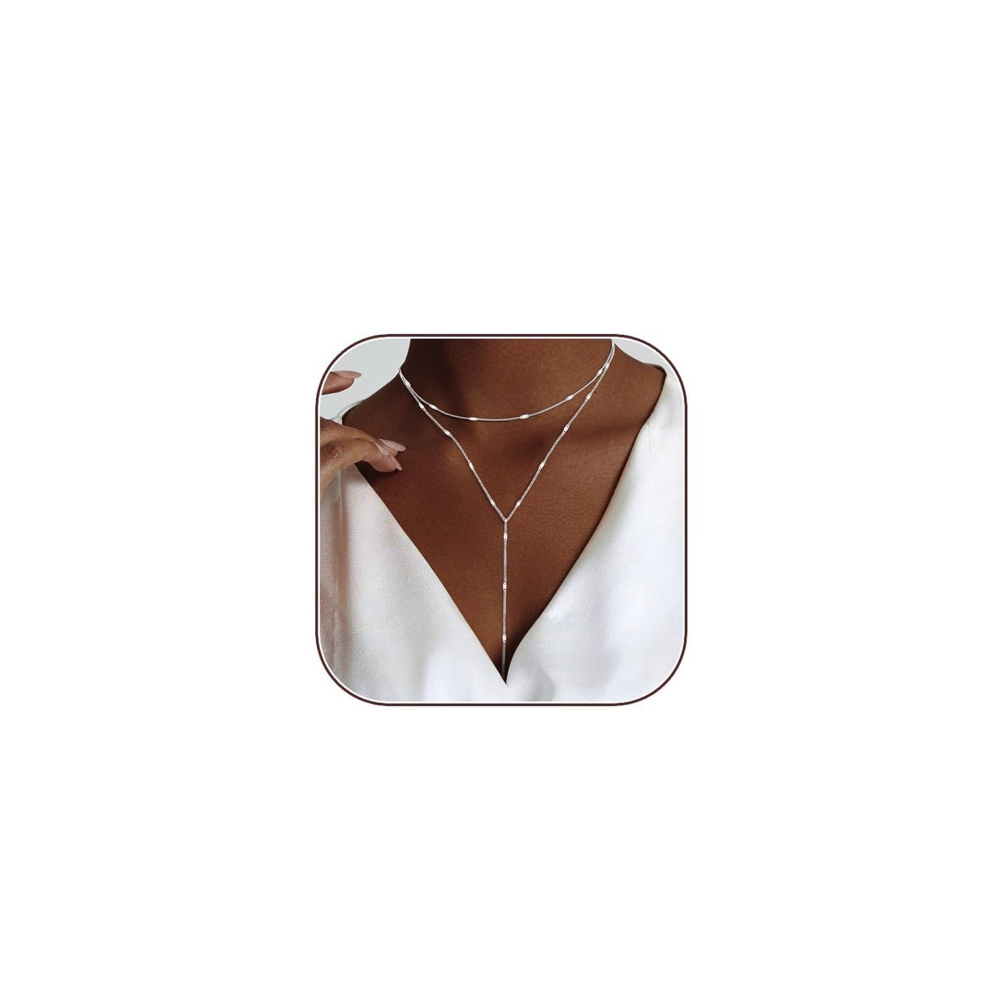 Luxval Layered Silver Necklace for Women 14K Silver Long Necklaces Y-Shaped Necklace Trendy Layered Chain Necklaces for Women Gift Jewelry