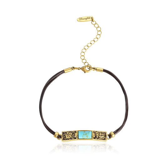 Montana West x Wrangler Faux Leather Wrap Bracelets for Women Western Country Bohemian Cowgirl Turquoise Dainty Jewelry AR-WGW-1119G-TQ