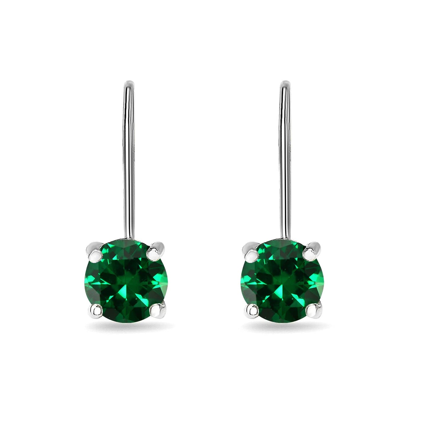 Green Earrings for Women 6mm Round Sterling Silver Leverback Drop Synthetic Gemstones Emerald Earrings for Bridesmaids Fashion
