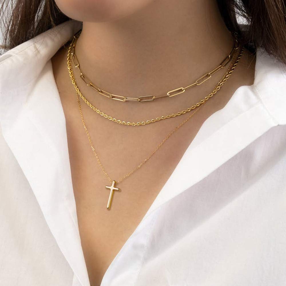Turandoss Layered Cross Necklace for Women, Layered Cross Layering Cross Chain Necklaces for Women