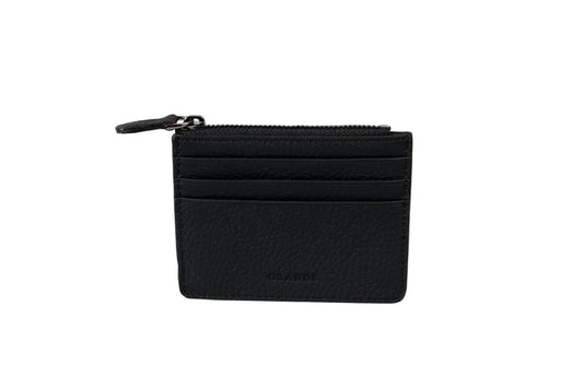 grande 3603 Genuine Leather Card Holder For Women and Men Slim Minimalist Small Zipper Wallet (BLACK)