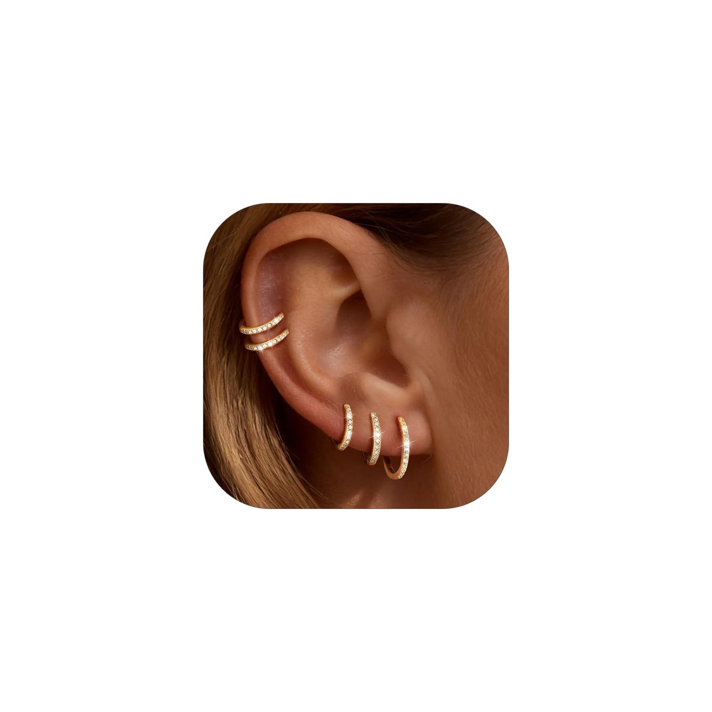 Gold Hoop Earrings For Women Cubic Zirconia Hoops Earring Hypoallergenic 8mm Tiny Huggie Jewelry Non Tarnish Cartilage Piercing Waterproof Ear Earings