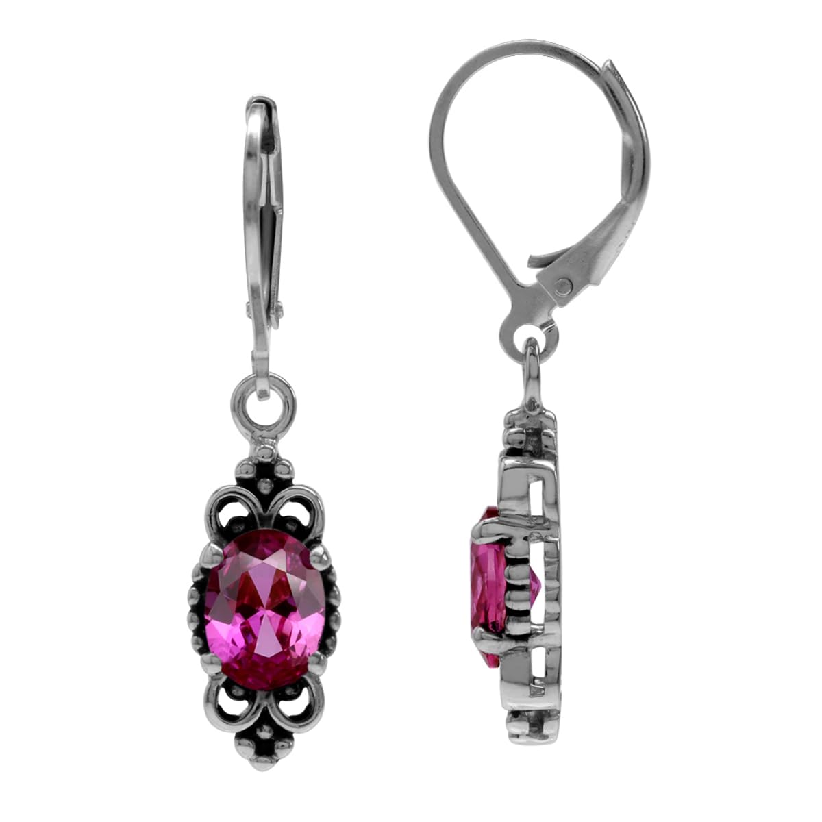 Silvershake 2.8 Ctw Created Pink Tourmaline Gemstone 925 Sterling Silver Balinese Leverback Earrings Jewelry for Women