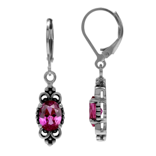 Silvershake 2.8 Ctw Created Pink Tourmaline Gemstone 925 Sterling Silver Balinese Leverback Earrings Jewelry for Women