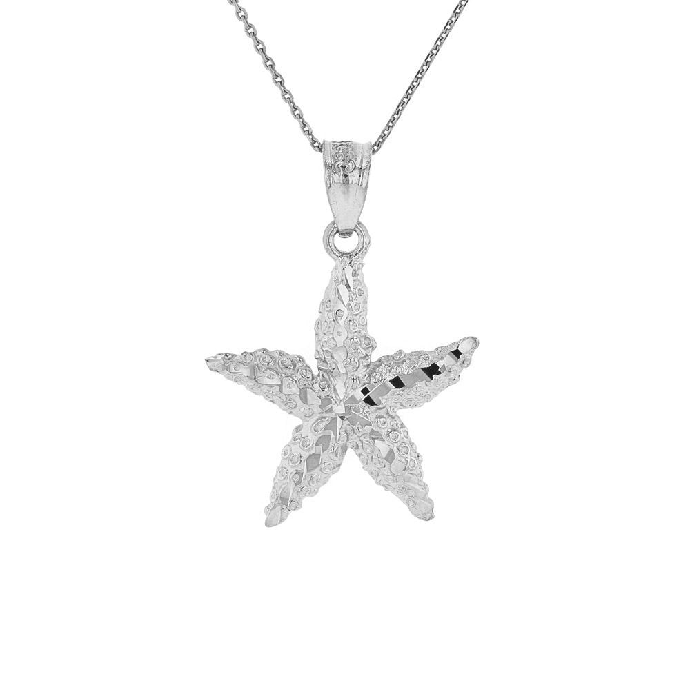 925 Sterling Silver Starfish Sea Star Pendant Necklace, 18"