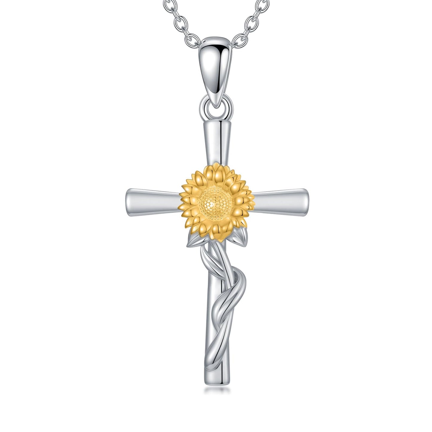 Cargari Sunflower Necklace for Women Sterling Silver Sunflower Cross Pendant Jewelry Flower Cross Necklace Gifts