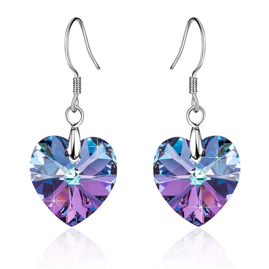 Austrian Crystal Heart Drop Dangle Earrings for Women 925 Sterling Silver Hook Hypoallergenic Earring (Vitrail Light)
