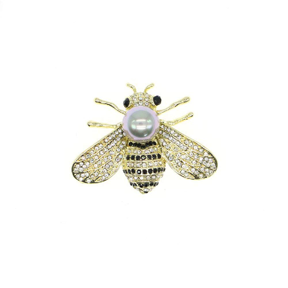 Honey Bee Brooches Crystal Insect Themed Bee Brooch Animal Fashion Shell Pearl Brooch Pin 14K Gold Plated (Gray pearl)