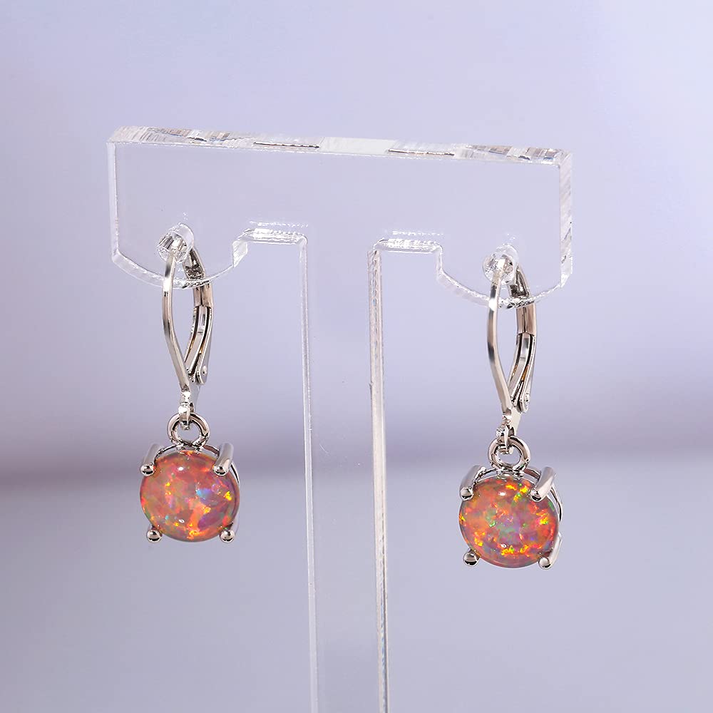 CiNily Orange Opal Dangle Earrings for Womens Leverback Drop Earrings for Her Rhodium Plated Gemstone Jewelry Mother's Day Dangle Drop Earrings