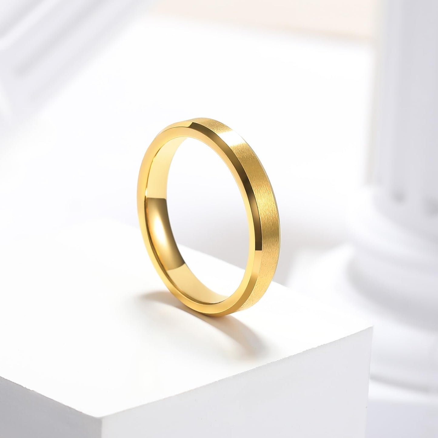 King Will 4mm Gold Tungsten Wedding Band Basic Wedding Ring For Men with Brushed Matte Surface Beveled Polished Edge Comfort Fit 6