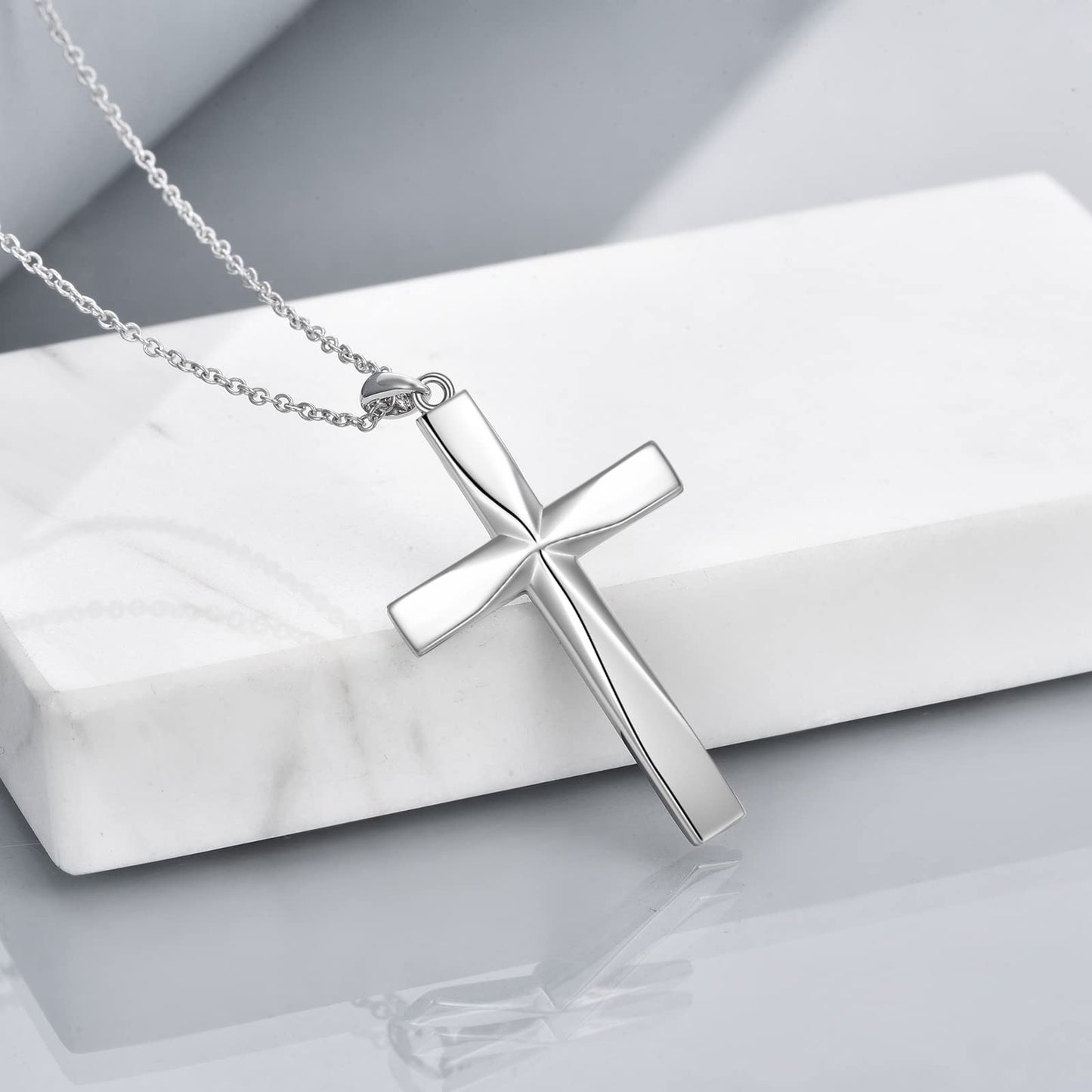 ONEFINITY Religious Cross Pendant Necklace Sterling Silver Origami Cross Pendant Gifts for Women Men Jewelry (Origami)