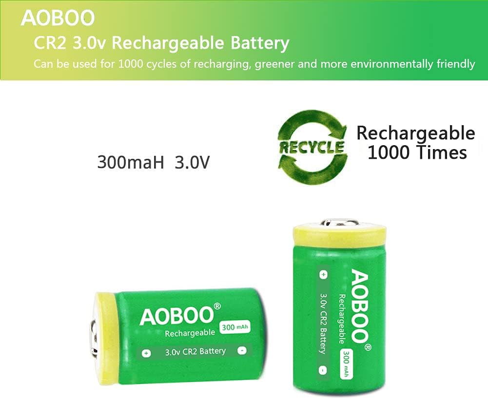 AOBOO Cr2 3V 4pcs 300mah, Rechargeable Batteries Compatible with Switching Robots, Rangefinders, Door Sensors, Film