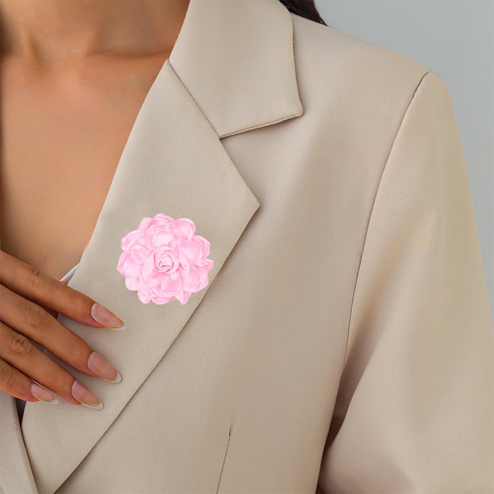 Elegant Large Cloth Flower Brooches Big Camellia Flower Pin for Women Dainty Cloth Fabric Rose Brooches Dress Skirt Scarf Hat Pins Clothing Decoration Accessories (Pink A)