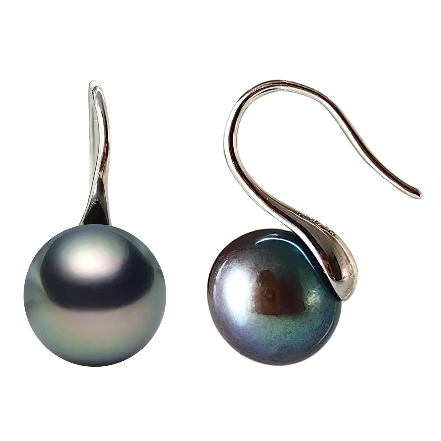 Pearl Earrings, 925 Sterling Silver Hook, Natural Freshwater Cultured Pearls 9.5-10mm Dyed Black - Elegant for Women