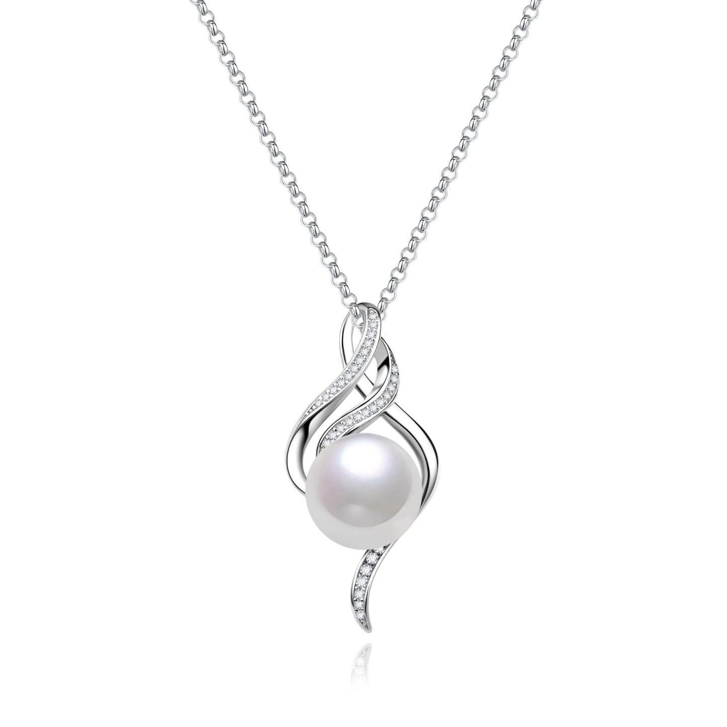 FANCIME Gift for Women Wife Freshwater Cultured Pearl Necklace Sterling Silver Ondine’s Heart 10-12MM Freshwater Cultured Pearl Luxury Jewelry Gift for Women, Mother, Wife, 16"+2" Adjustable