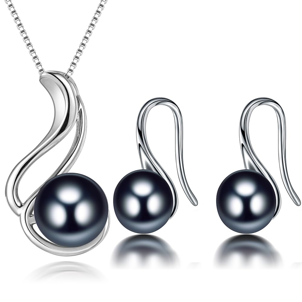 HENGSHENG Pearl Jewelry Set For Women 926 Sterling Silver Necklace Pearl Pendant & Pearl Earrings Freshwater Pearl Drop Jewelry Set for Wedding Prom Gift