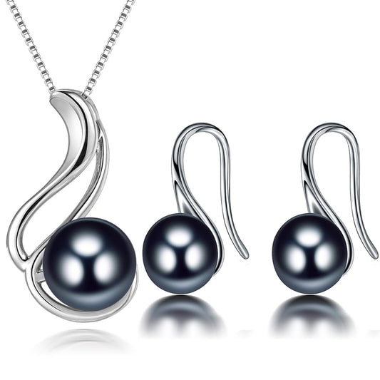 HENGSHENG Pearl Jewelry Set For Women 926 Sterling Silver Necklace Pearl Pendant & Pearl Earrings Freshwater Pearl Drop Jewelry Set for Wedding Prom Gift