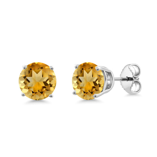 Gem Stone King 2-4 Cttw Round Gemstone Birthstone Stud Earrings For Women Men | 925 Sterling Silver | Round 7MM | Fine Jewelry Gifts for Women Her Mom Wife Men | Citrine-November