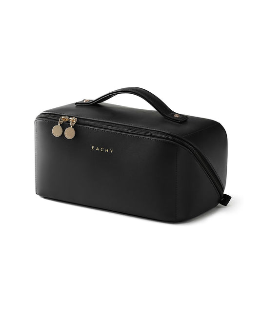 EACHY Travel Makeup Bag, Large Capacity Cosmetic Bags for Women, Waterproof Portable Open Flat Toiletry Bag Make up Bag with Divider and Handle, Gifts for Women