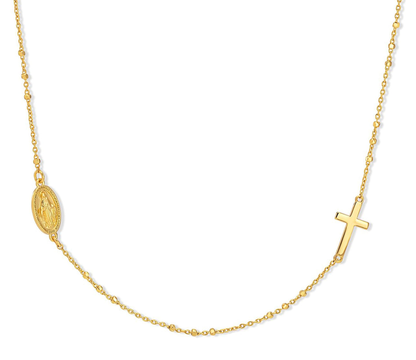 Milan Chiva Gold Plated Rosary Cross Necklaces for Women 14K Gold Plated Chain Sideways Pendant Lightweight Dainty Jewelry MNS-1040GD