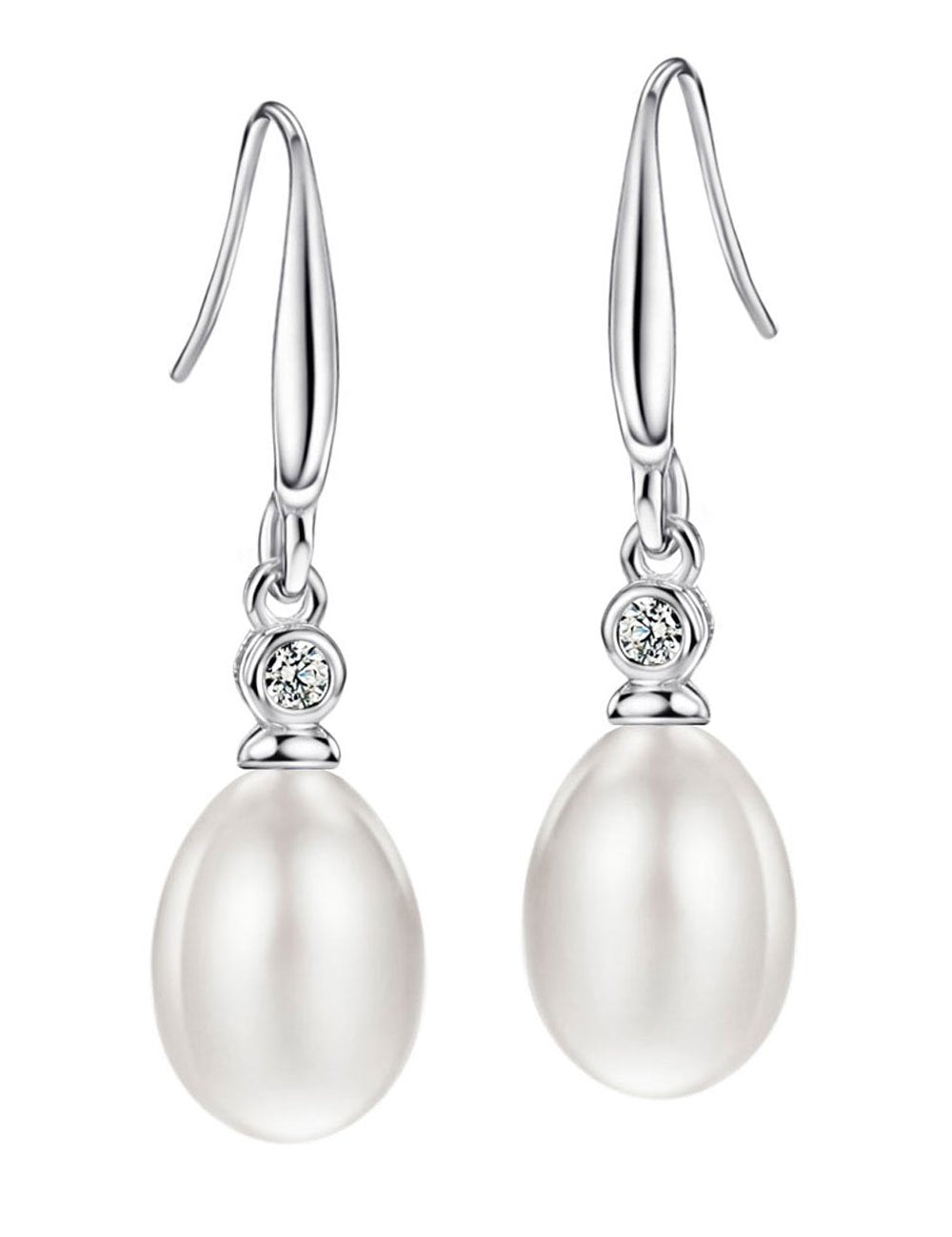 Michooyel 925 Sterling Silver Freshwater Cultured Pearl Dangle Drop Earrings for Women AAA+ Quality 8mm White Pearl Earrings Cubic Zirconia Jewelry for Women