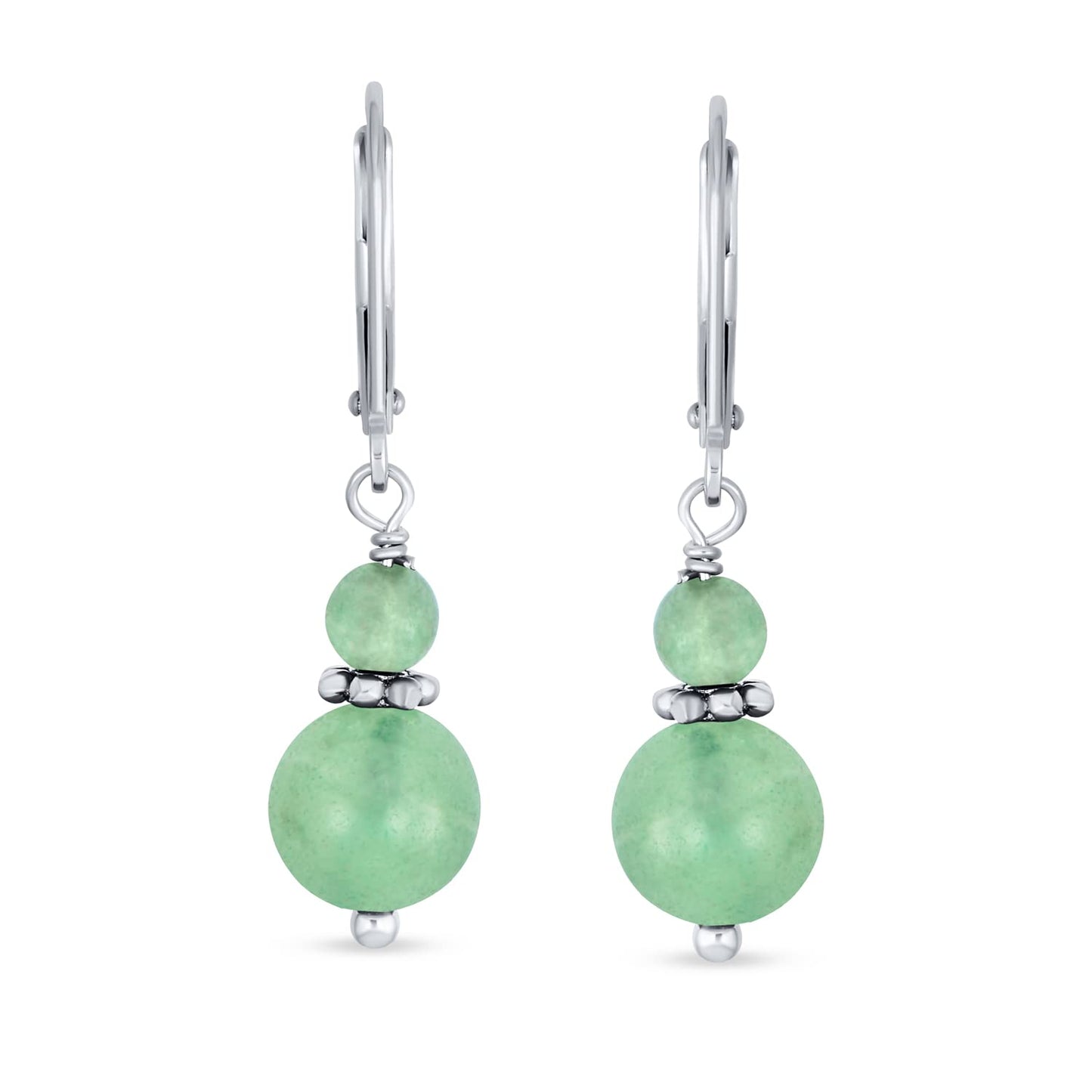 Bling Jewelry Bali Style .925 Sterling Silver Green Aventurine Bead 3MM & 8mm Balls Drop Earrings Milgrain Rondel Separator Lever Back Genuine Gemstone