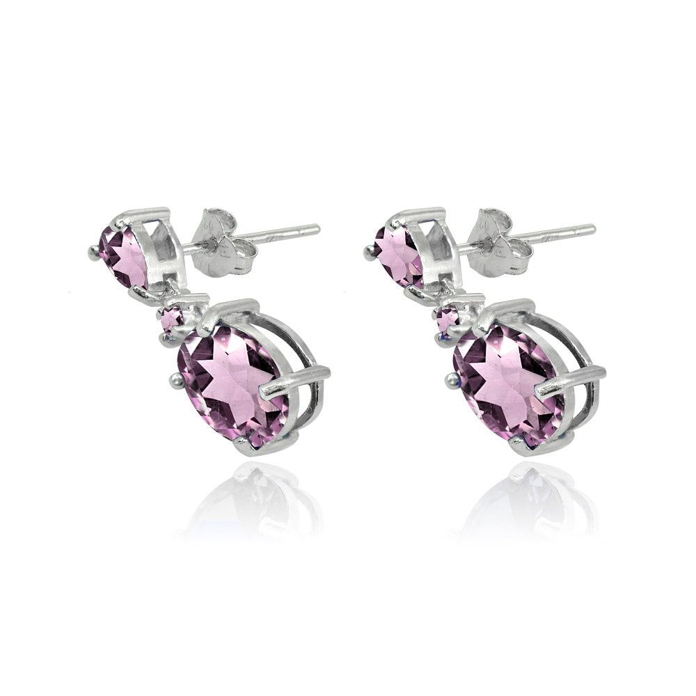 Sterling Silver Purple CZ Oval Three Stone Drop Dangle Earrings for Women