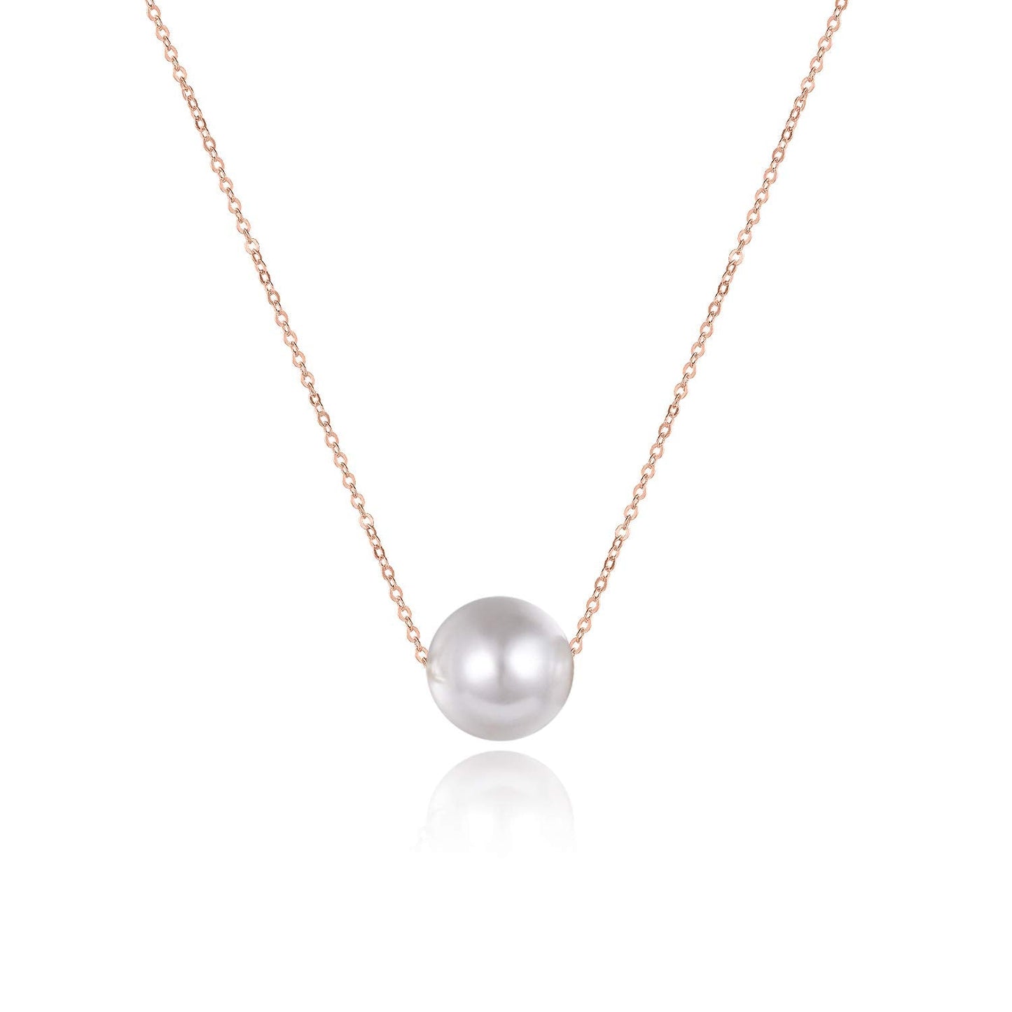 POPLYKE AAAA Single Pearl Choker Sterling Silver Necklace for Women 7-8mm Freshwater Cultured Pearls Wedding Bridesmaids Anniversary 14 16 18 inch (rose gold-single pearl necklace 16‘’)