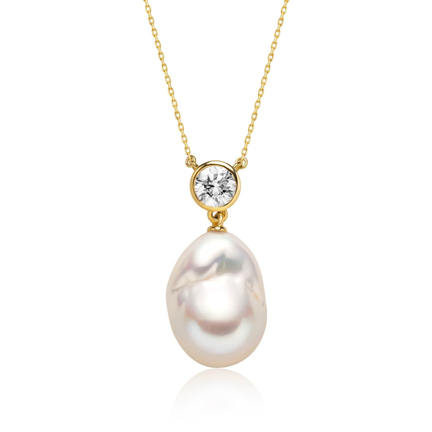 Baroque Pearl Pendant Necklace for Women, 925 Sterling Silver Plated with White Gold Natural Irregular Freshwater Pearl, Anniversary Birthday Gift for Her