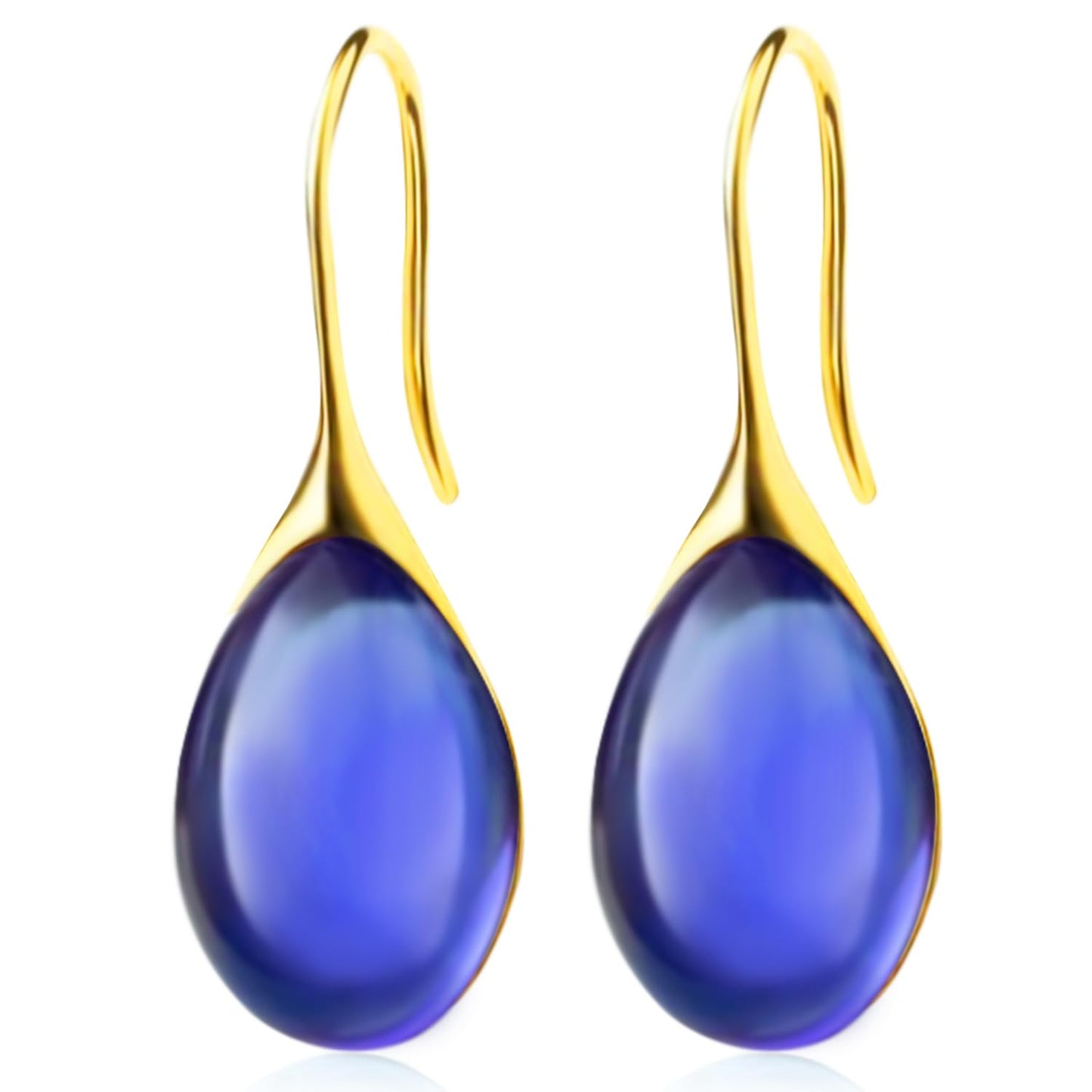 JIMARIN Lightweight Vintage Sparkly Crystal Rhinestone Teardrop Dangle Drop Earrings Bohemian14K Gold Geometry Hook Earring for Women (Gold Blue)