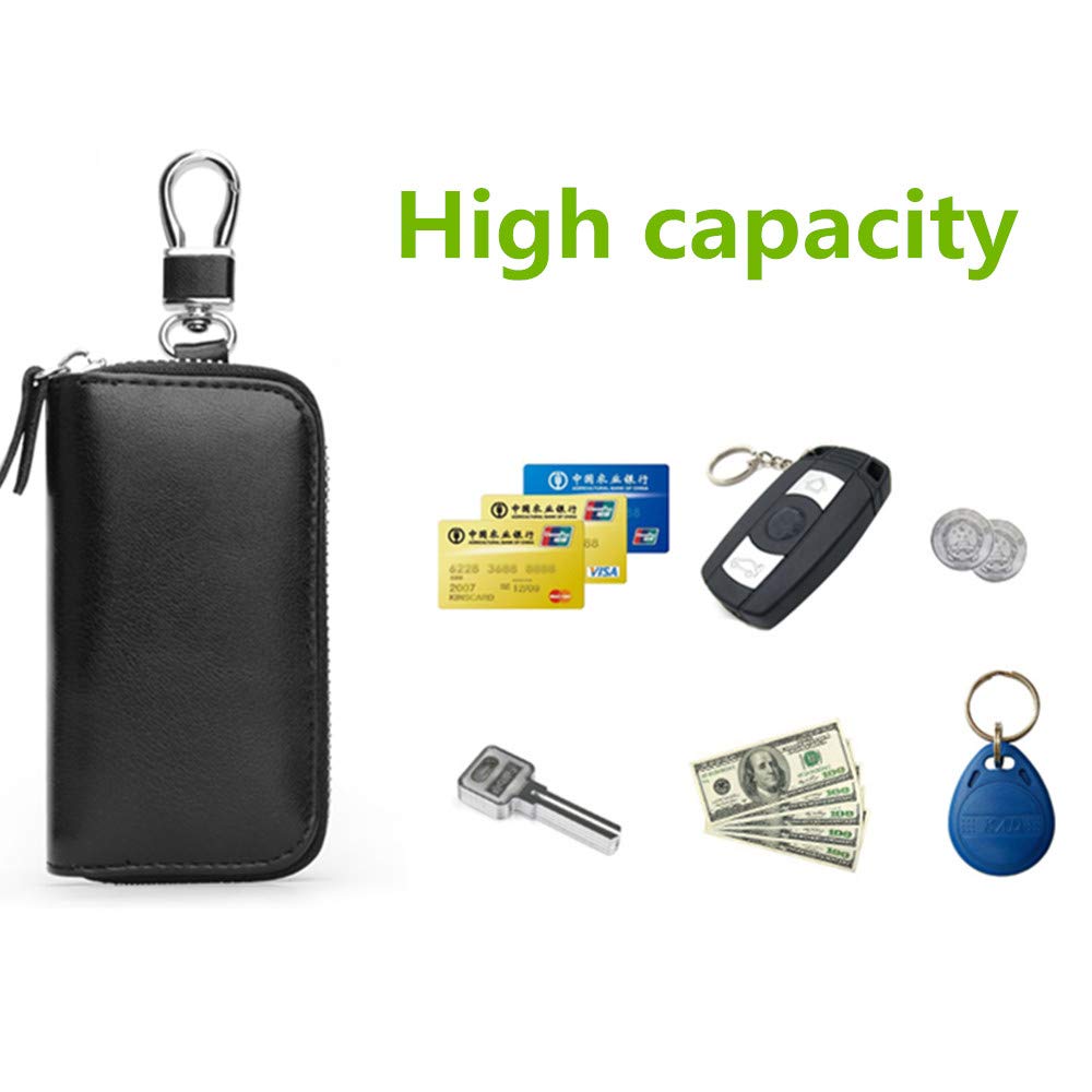 Genuine Leather Key Holder Bag with 2 Card Slots & 6 Hooks, Access Card Key Case Wallet for Men & Women (Golden)