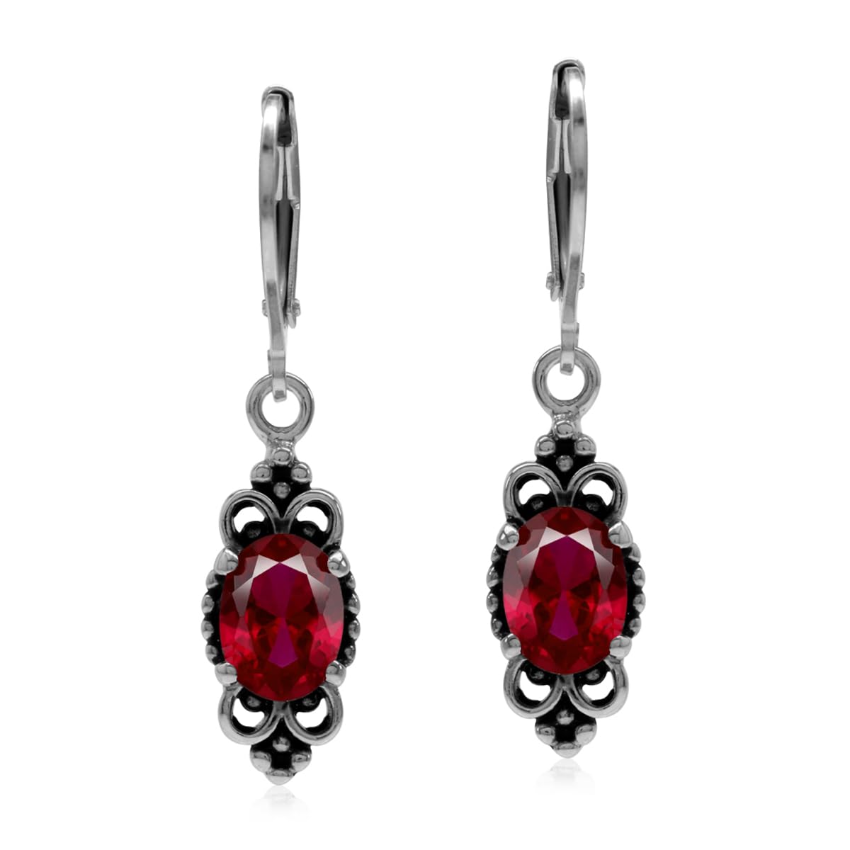 Silvershake 2.7 Ctw Simulated Red Ruby Gemstone 925 Sterling Silver Balinese Leverback Earrings Jewelry for Women