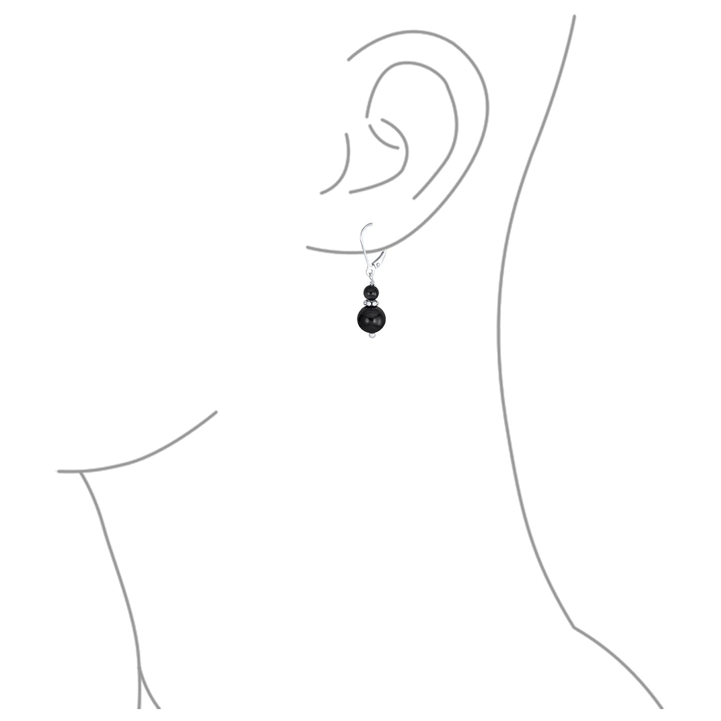 Bling Jewelry Bali Style .925 Sterling Silver Black Onyx Bead 3MM & 8mm Balls Drop Earrings Milgrain Rondel Separator Lever Back Genuine Gemstone