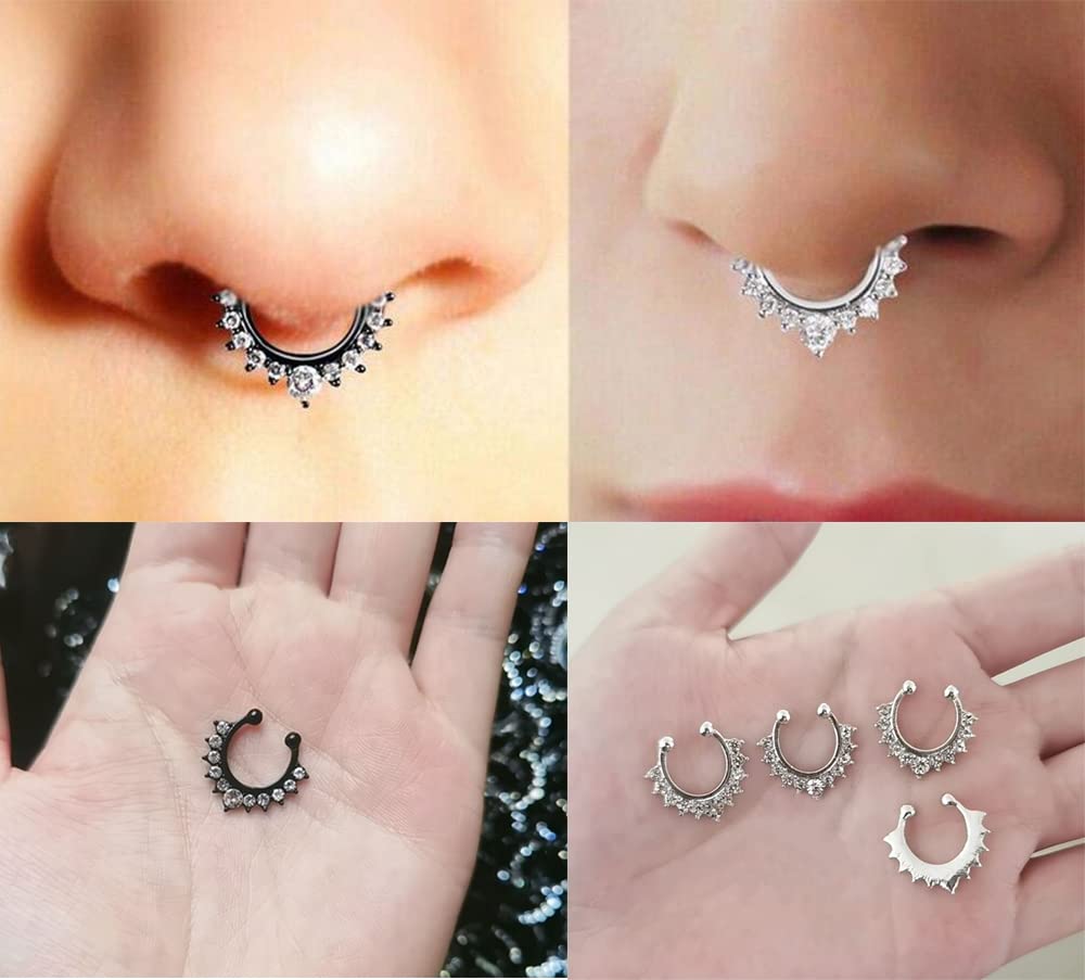 VitaCool Magnetic Septum Nose Ring Stainless Steel Horseshoe Fake Nose Rings Faux Non Piercing Clip on Hoop for Women Men