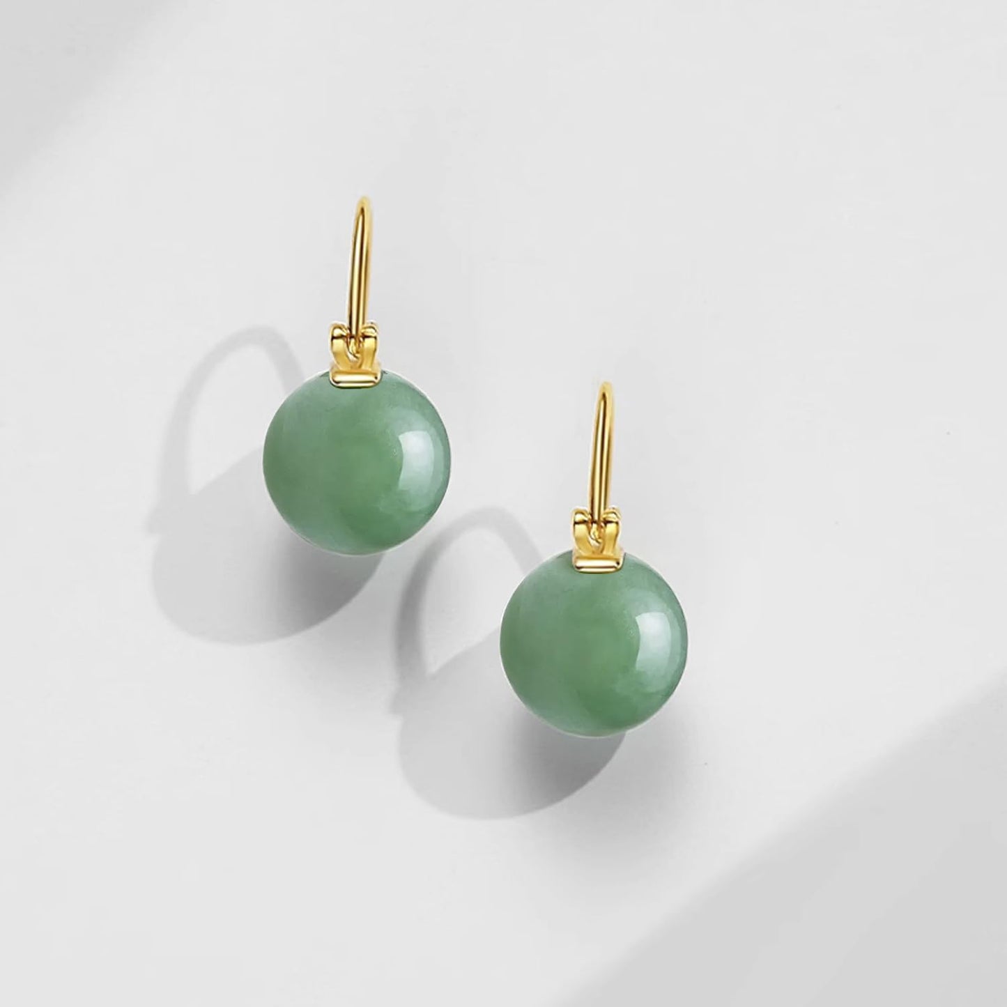 OwMell Elegant 925 Sterling Silver Pearl Drop Earrings Dangle Stud Gold Plated Earrings for Women Large Size 12mm - Green Aventurine