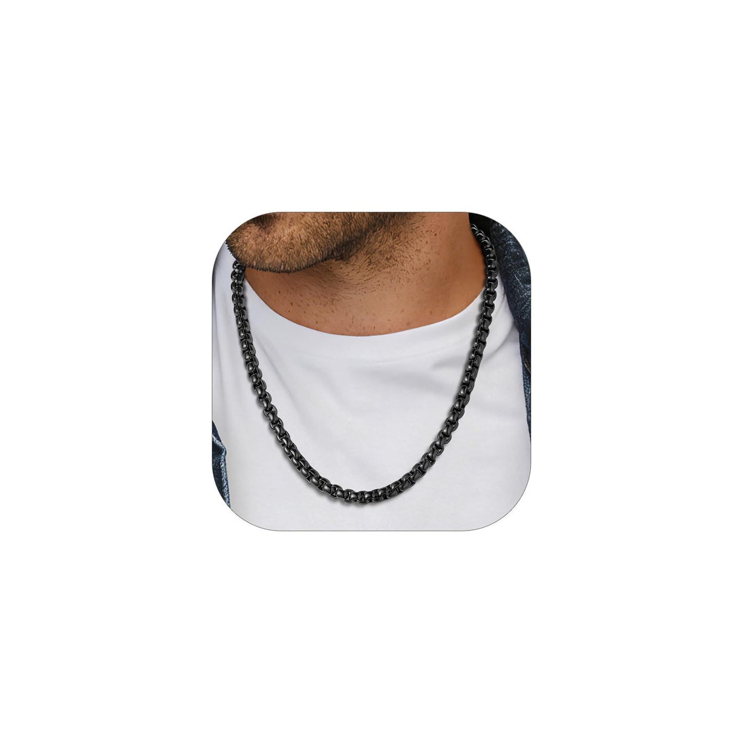 PROSTEEL Mens Chain Necklace, Squre Rolo Link Chains Black Chunky Stainless Steel Necklace 8mm Waterproof & Durable Men and Women Jewelry with Gift Box 18in