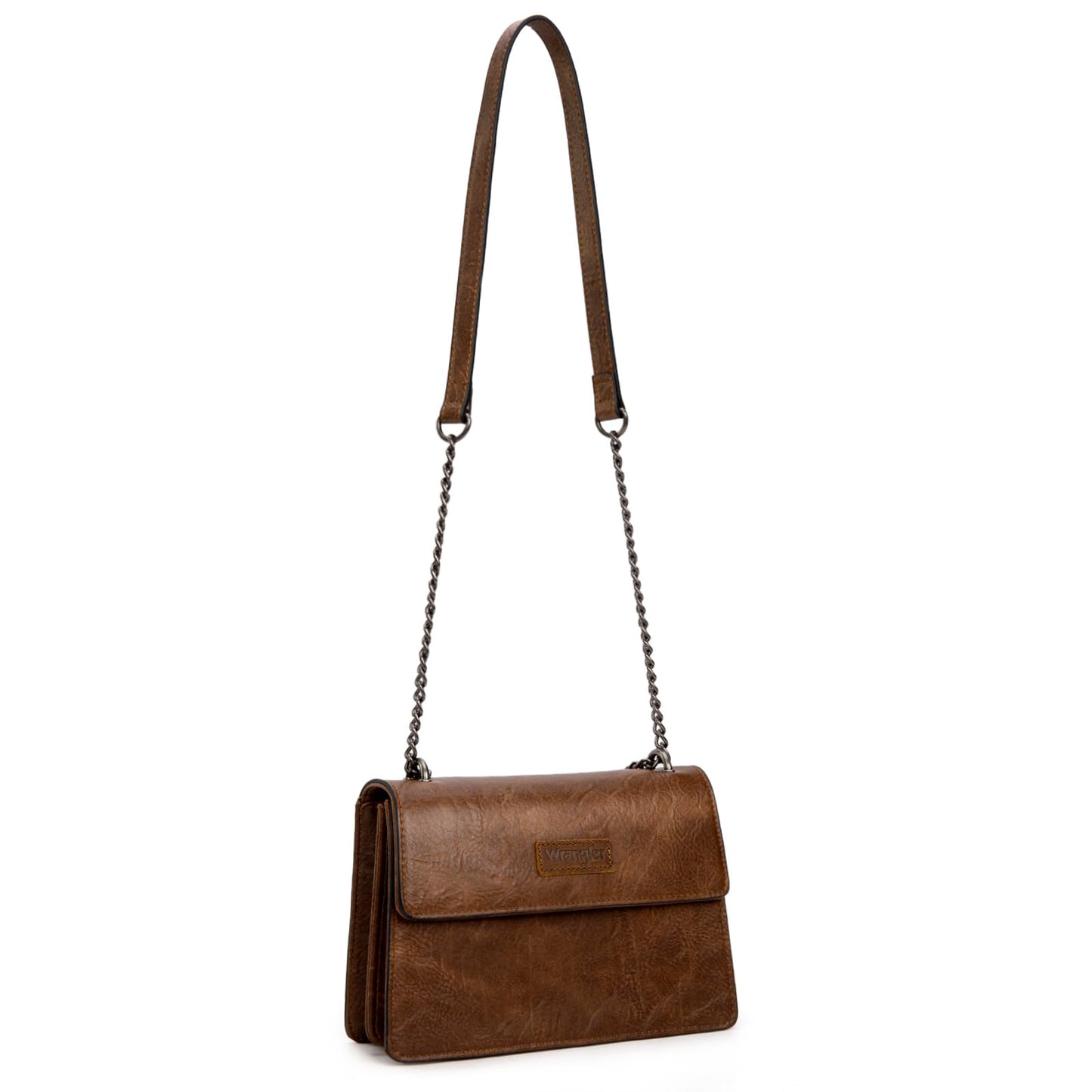 Wrangler Flap CrossBody Purse for Women Western Small Clutch Wallet Trendy Shoulder Bag with Chain Strap Gift Brown WG306-236BR