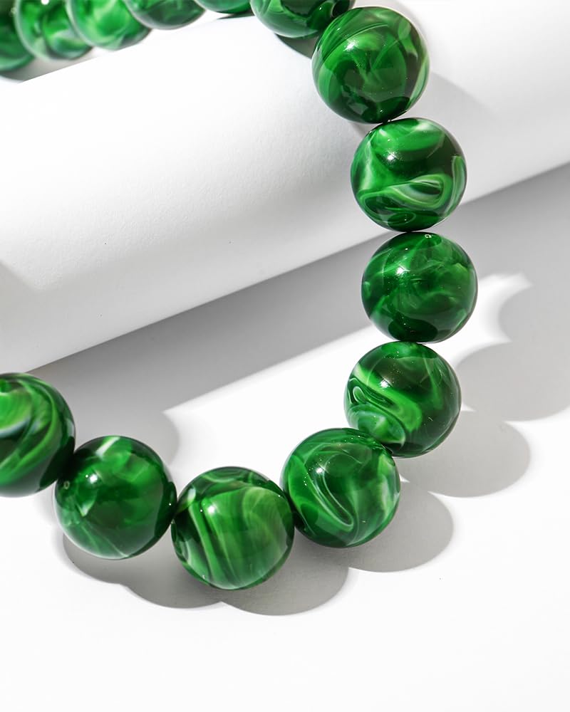 FAUTHENTICUTE Emerald Green Choker Necklace for Women Chunky Boho Beaded Statement Necklaces Adjustable Large Round Resin Bead Strand Necklace Trendy Summer Beach Jewelry Gift