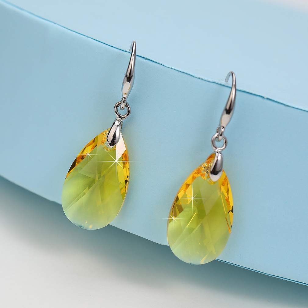Austrian Crystal Teardrop Dangle Hook Earrings for Women 14K Gold Plated Hypoallergenic Jewelry (Yellow)