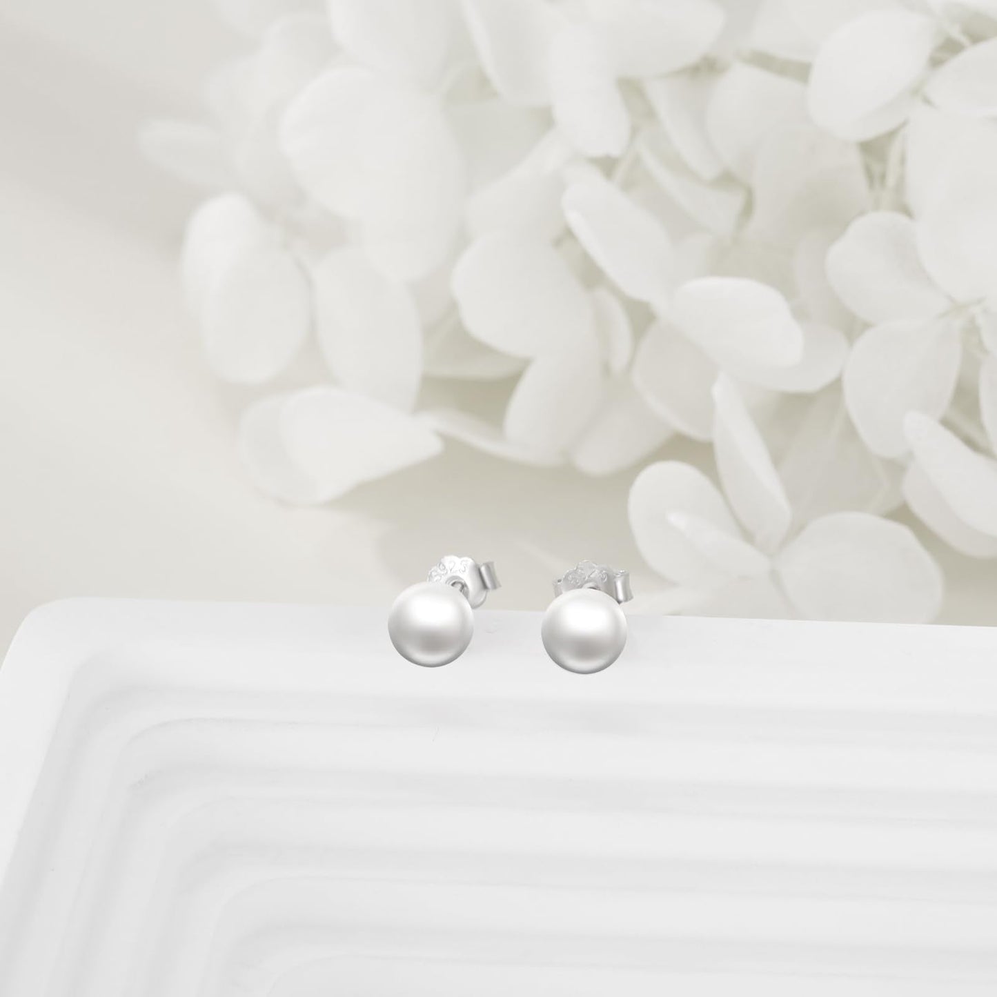 POPLYKE Sterling Silver Real Freshwater Cultured Pearl Stud Earrings for Women Pearl Earrings Wedding Bridesmaids Anniversary（White Gold）