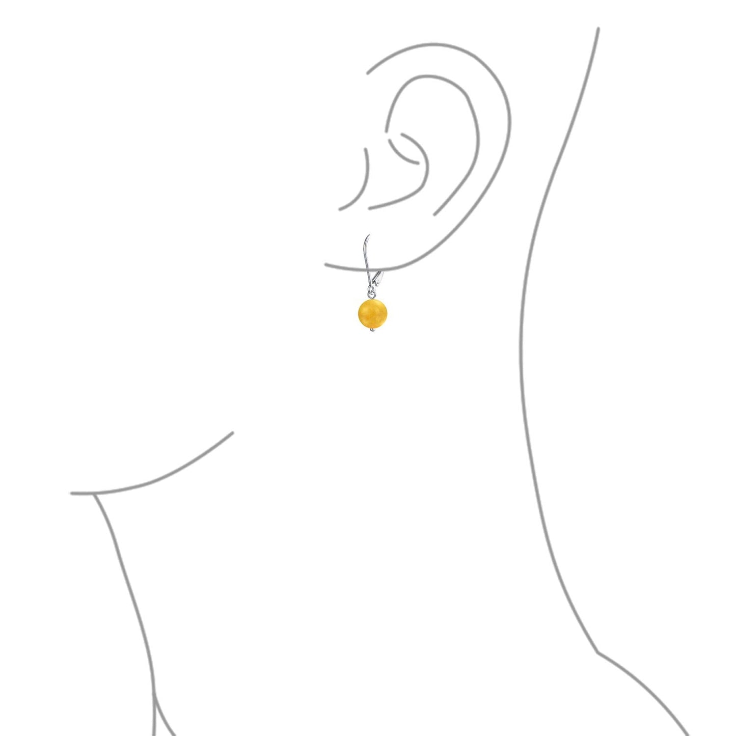 Bling Jewelry Timeless .925 Sterling Silver Yellow Jasper Bead 8mm Ball Drop Earrings Lever Back Genuine Gemstone